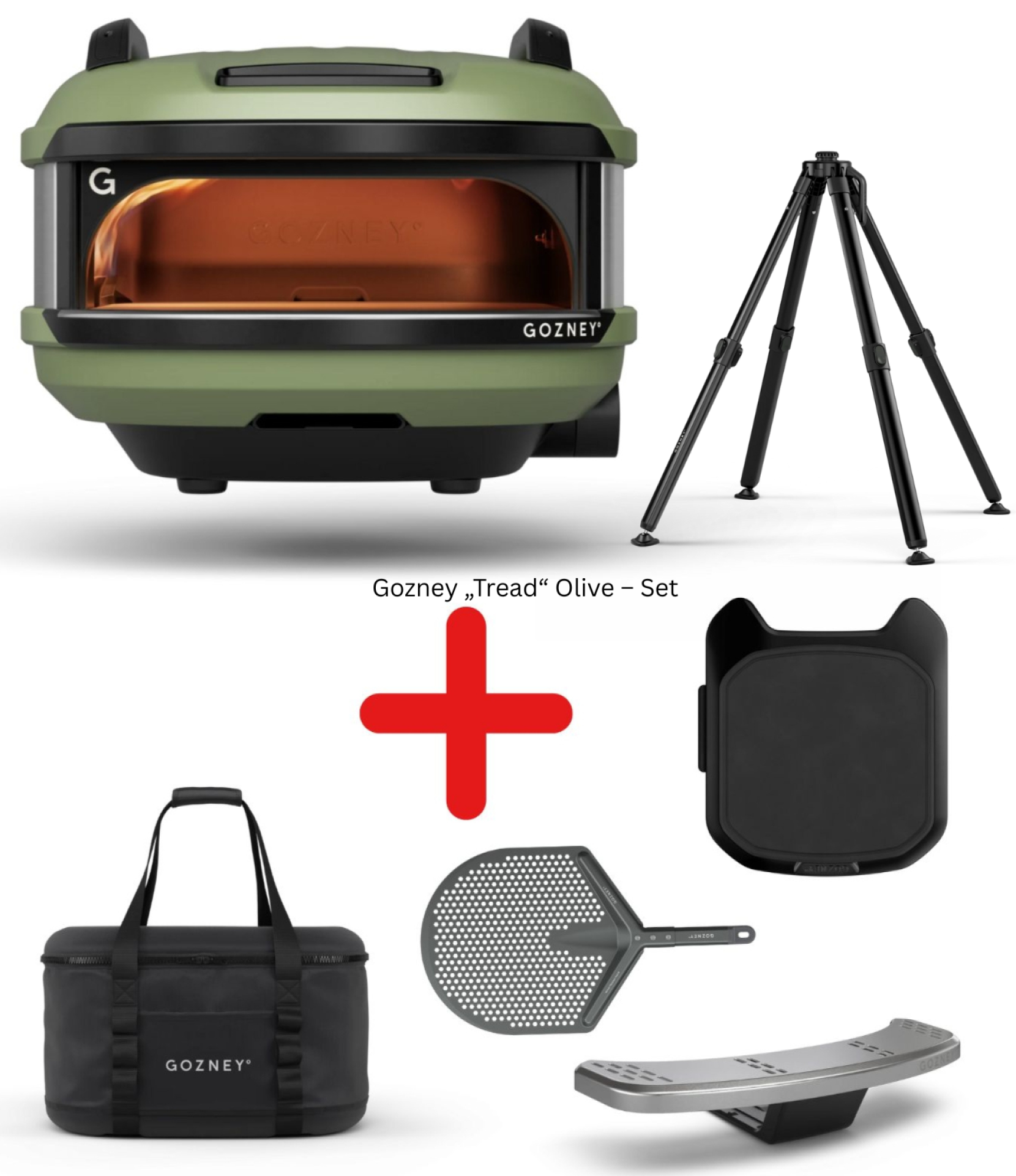 Gozney Tread Olive - Set venture pizzaschieber, venture tasche black, tread dachtraeger, tread mantel, venture stand